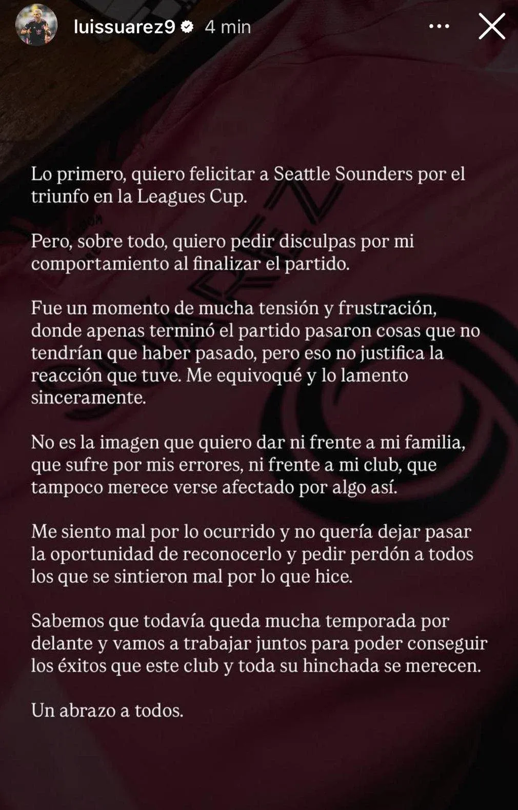 Foto sobre Luis Suárez pidió disculpas tras escupir a un asistente en la final de la Leagues Cup