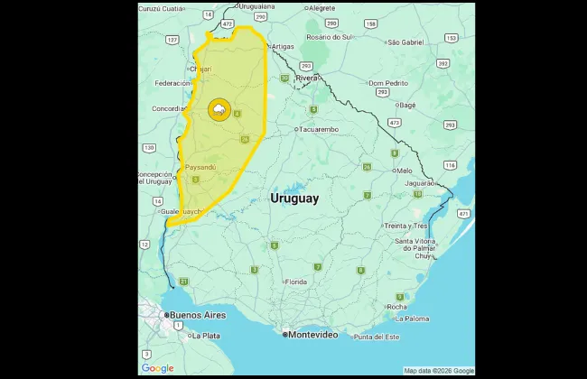 Foto sobre Alerta amarilla por tormentas en Paysandú: prevén lluvias abundantes, granizo y fuertes ráfagas