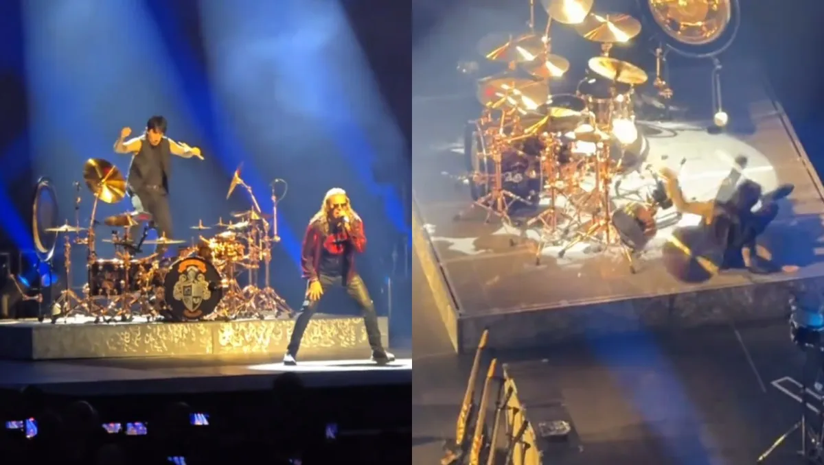 Foto sobre Es gracioso pero pudo ser grave caida: el percance de Álex González, baterista de Maná