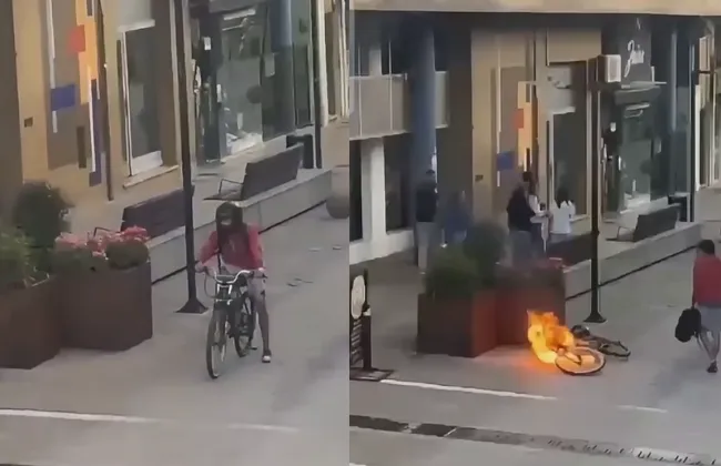 Foto sobre Su bicimoto se incendió mientras esperaba el semáforo en Paysandú: el video generó debate