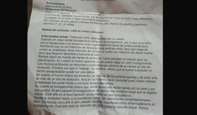 Foto sobre En Paysandú, madre reclama por su hija que sufre bullying e intentó suicidarse. Autoridades desestiman la gravedad del caso